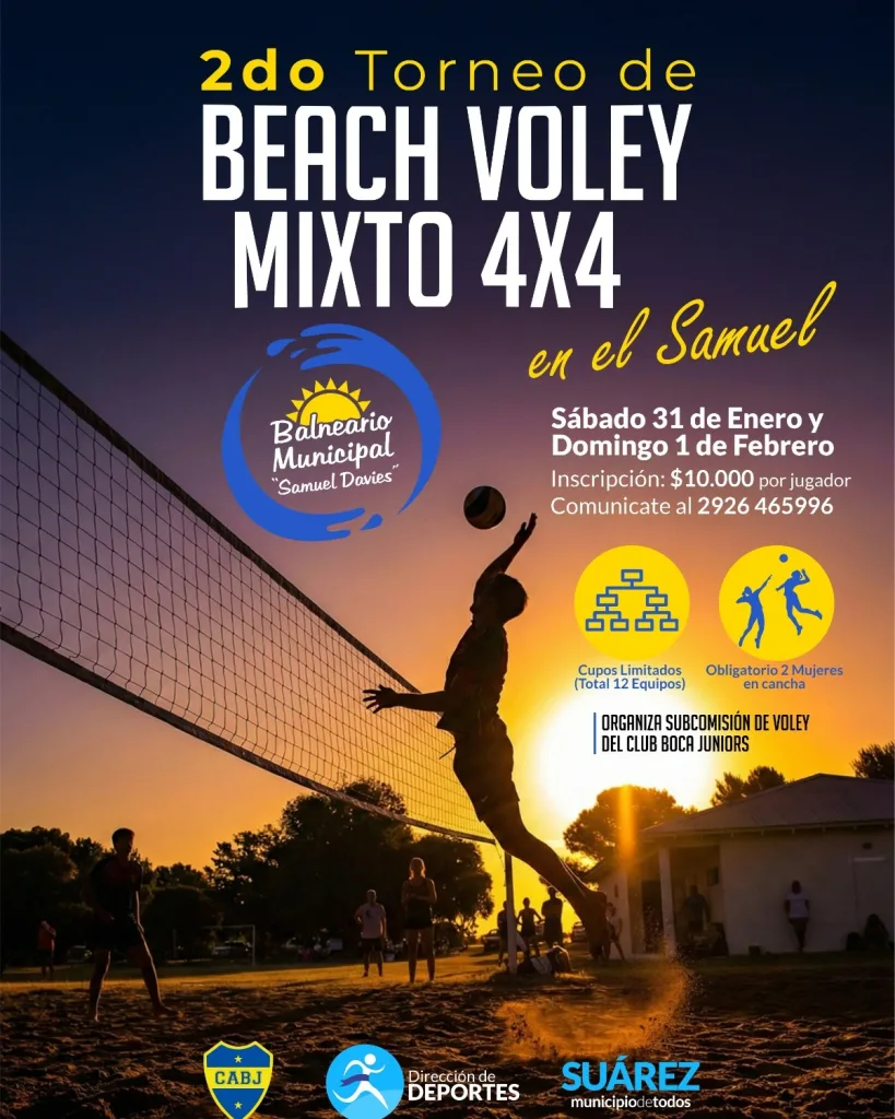 🏐 Verano 2026: 2° Torneo de Beach Vóley Mixto 4×4 en el #Samuel