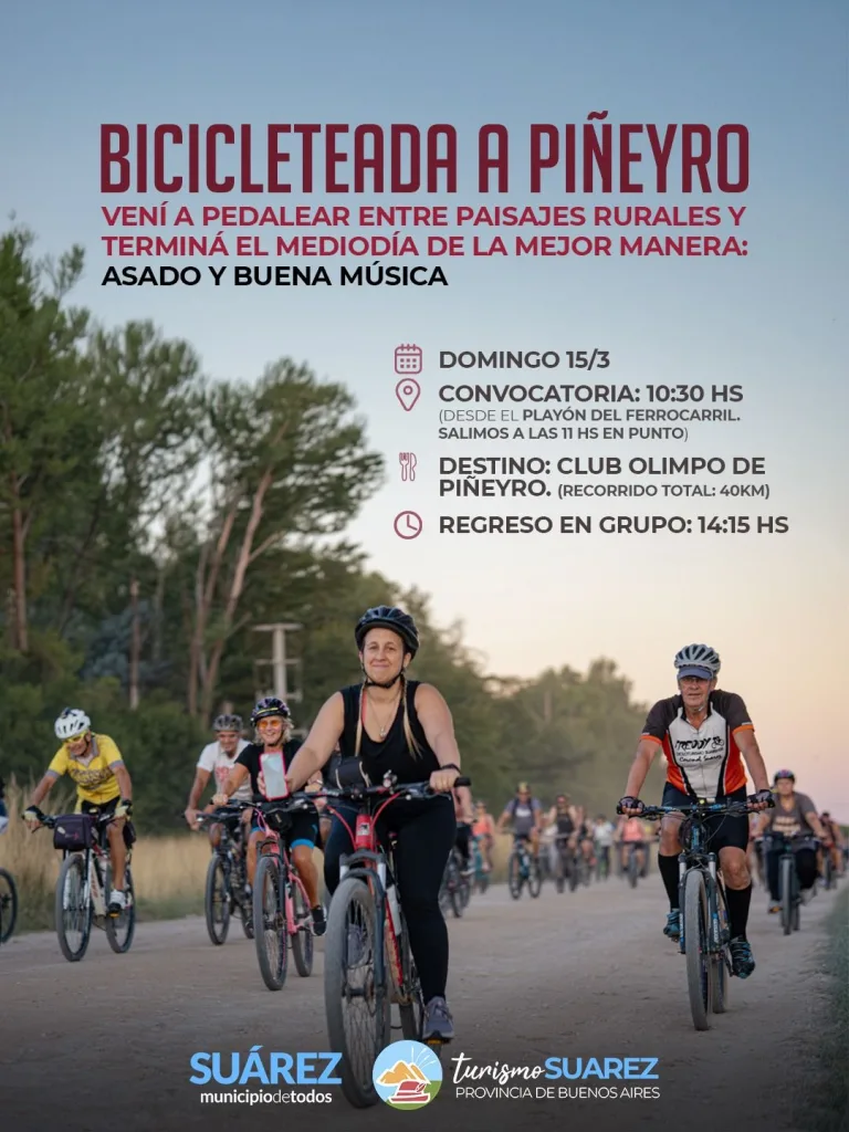 🚴‍♂️ ¡Se viene la 2° edición de Cicloturismo en Suárez y el destino es Piñeyro!