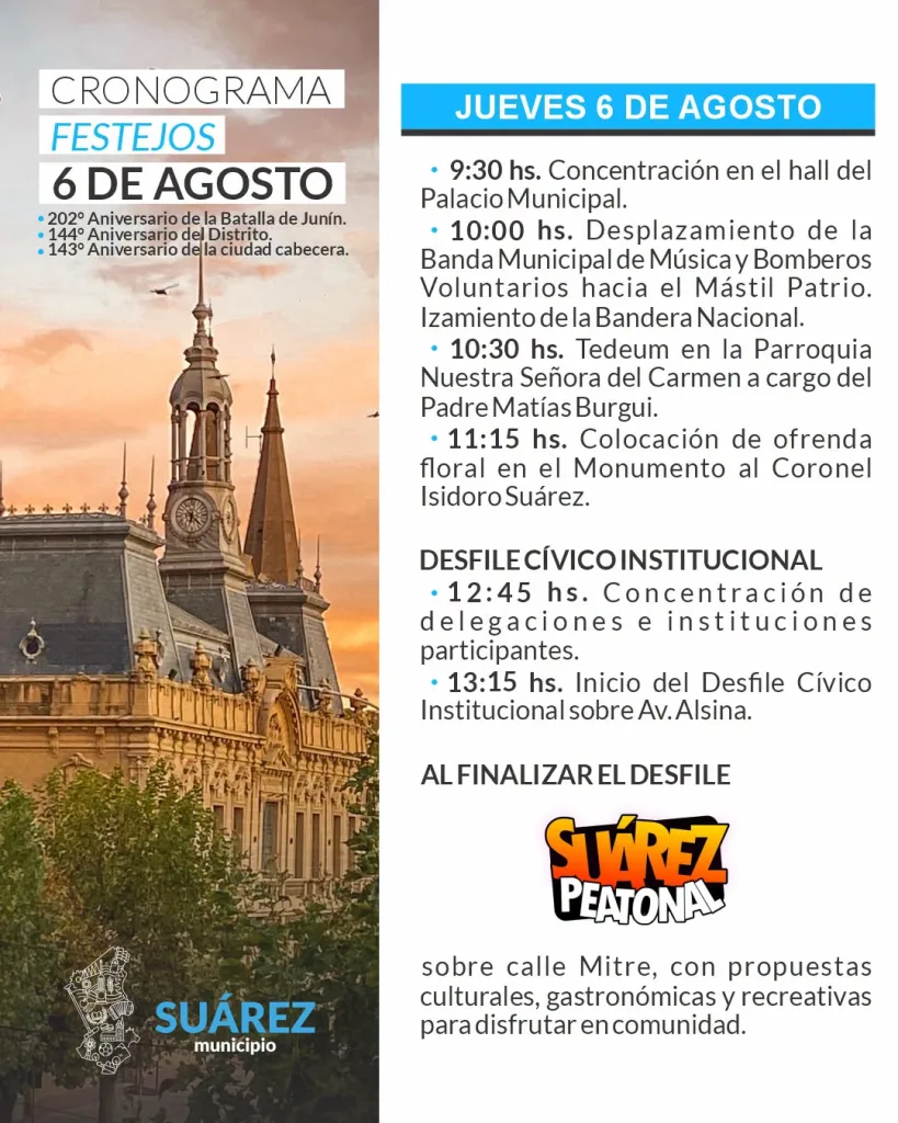 📝Cronograma oficial | Acto por el 144° Aniversario de Coronel Suárez