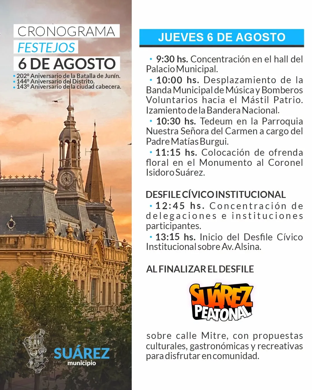 📝Cronograma oficial | Acto por el 144° Aniversario de Coronel Suárez